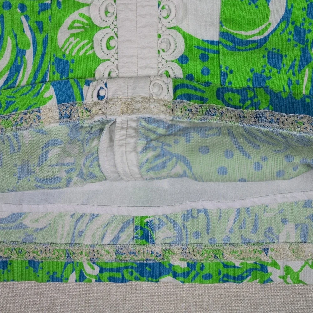 Lilly Pulitzer Girls 10 First Impression Lion Shift Dress Green Blue Lace Tie